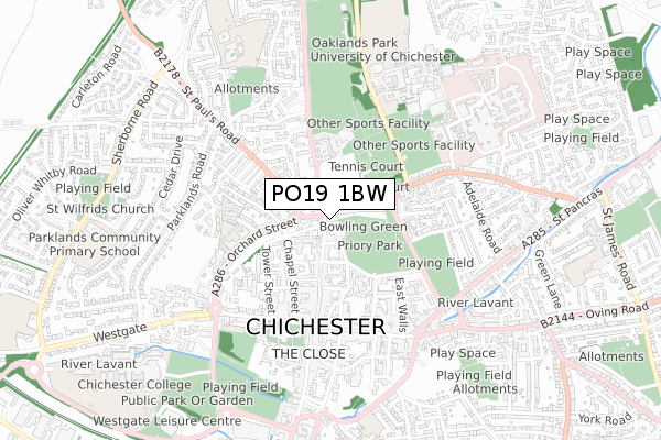 PO19 1BW map - small scale - OS Open Zoomstack (Ordnance Survey)