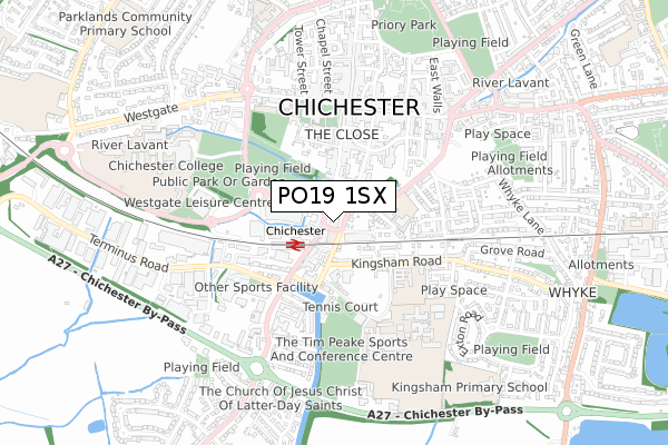 PO19 1SX map - small scale - OS Open Zoomstack (Ordnance Survey)