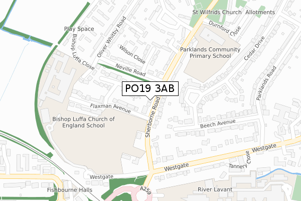 PO19 3AB map - large scale - OS Open Zoomstack (Ordnance Survey)