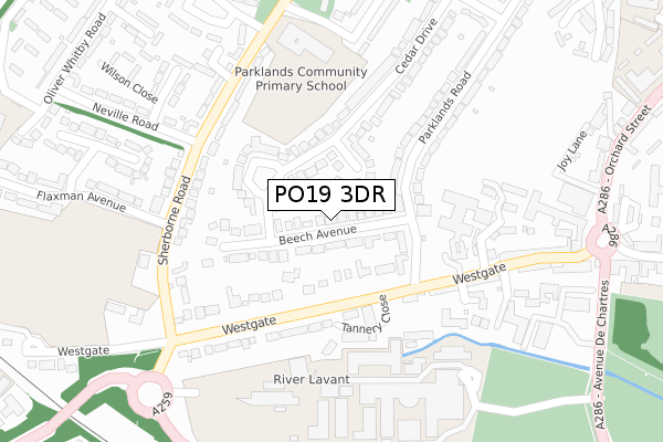 PO19 3DR map - large scale - OS Open Zoomstack (Ordnance Survey)