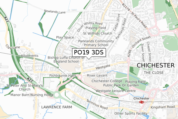 PO19 3DS map - small scale - OS Open Zoomstack (Ordnance Survey)