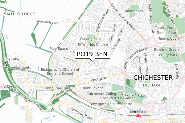 PO19 3EN map - small scale - OS Open Zoomstack (Ordnance Survey)