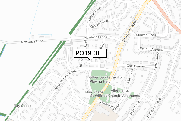 PO19 3FF map - large scale - OS Open Zoomstack (Ordnance Survey)