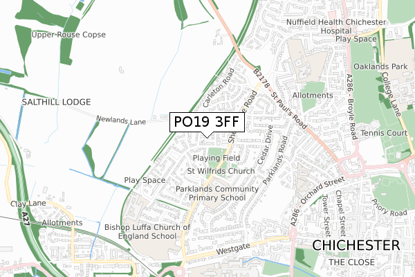 PO19 3FF map - small scale - OS Open Zoomstack (Ordnance Survey)