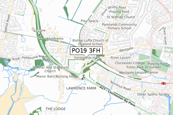 PO19 3FH map - small scale - OS Open Zoomstack (Ordnance Survey)