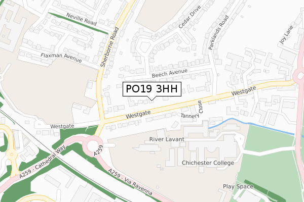 PO19 3HH map - large scale - OS Open Zoomstack (Ordnance Survey)