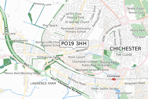 PO19 3HH map - small scale - OS Open Zoomstack (Ordnance Survey)