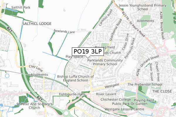 PO19 3LP map - small scale - OS Open Zoomstack (Ordnance Survey)