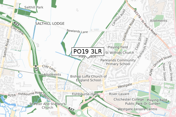 PO19 3LR map - small scale - OS Open Zoomstack (Ordnance Survey)