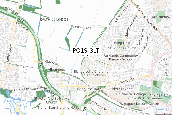 PO19 3LT map - small scale - OS Open Zoomstack (Ordnance Survey)