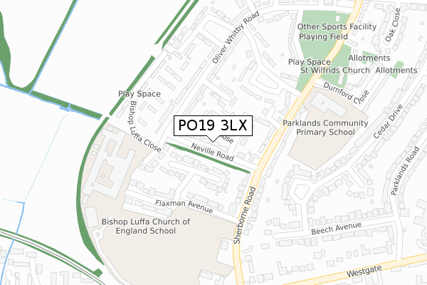 PO19 3LX map - large scale - OS Open Zoomstack (Ordnance Survey)