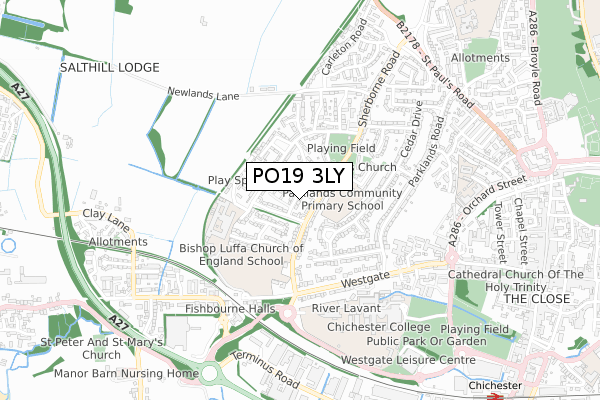 PO19 3LY map - small scale - OS Open Zoomstack (Ordnance Survey)