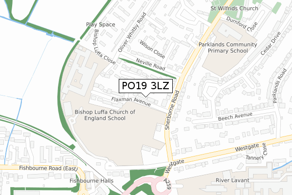 PO19 3LZ map - large scale - OS Open Zoomstack (Ordnance Survey)