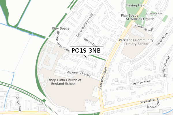 PO19 3NB map - large scale - OS Open Zoomstack (Ordnance Survey)