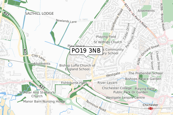 PO19 3NB map - small scale - OS Open Zoomstack (Ordnance Survey)