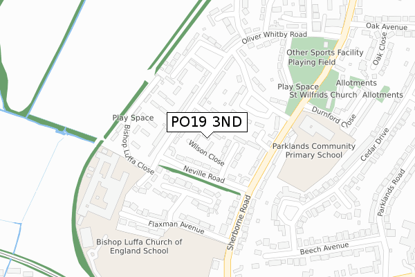 PO19 3ND map - large scale - OS Open Zoomstack (Ordnance Survey)