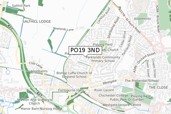 PO19 3ND map - small scale - OS Open Zoomstack (Ordnance Survey)