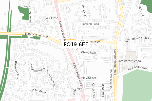 PO19 6EF map - large scale - OS Open Zoomstack (Ordnance Survey)