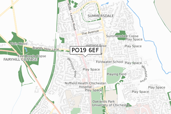 PO19 6EF map - small scale - OS Open Zoomstack (Ordnance Survey)