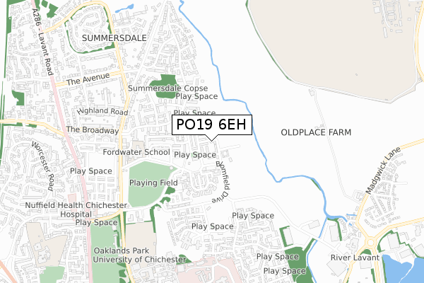 PO19 6EH map - small scale - OS Open Zoomstack (Ordnance Survey)