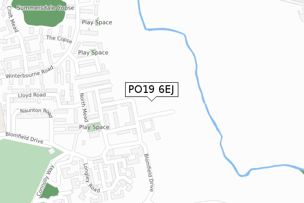 PO19 6EJ map - large scale - OS Open Zoomstack (Ordnance Survey)