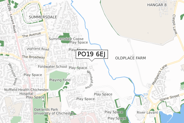 PO19 6EJ map - small scale - OS Open Zoomstack (Ordnance Survey)