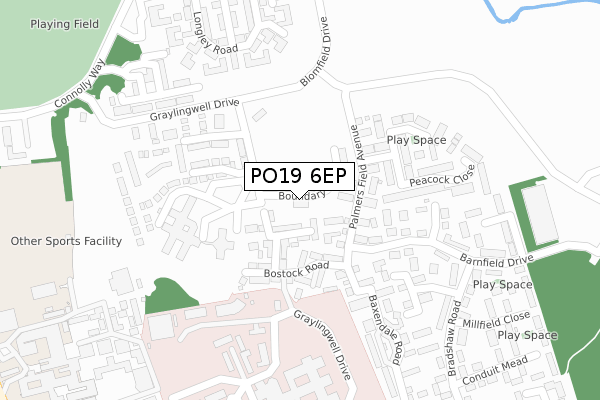 PO19 6EP map - large scale - OS Open Zoomstack (Ordnance Survey)