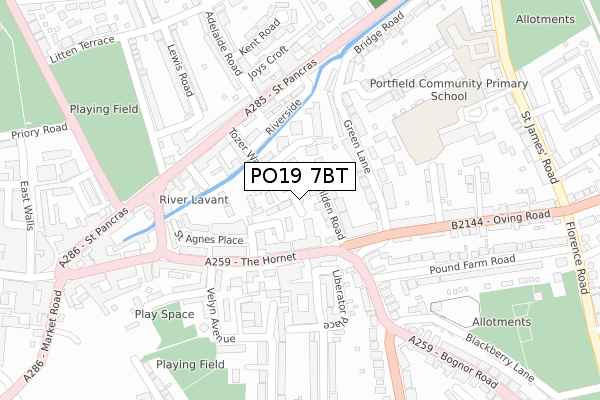 PO19 7BT map - large scale - OS Open Zoomstack (Ordnance Survey)