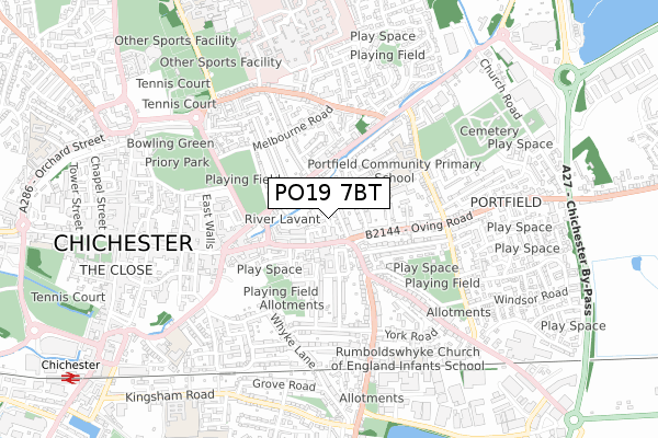 PO19 7BT map - small scale - OS Open Zoomstack (Ordnance Survey)