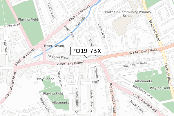 PO19 7BX map - large scale - OS Open Zoomstack (Ordnance Survey)