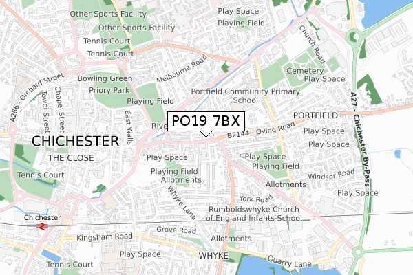 PO19 7BX map - small scale - OS Open Zoomstack (Ordnance Survey)