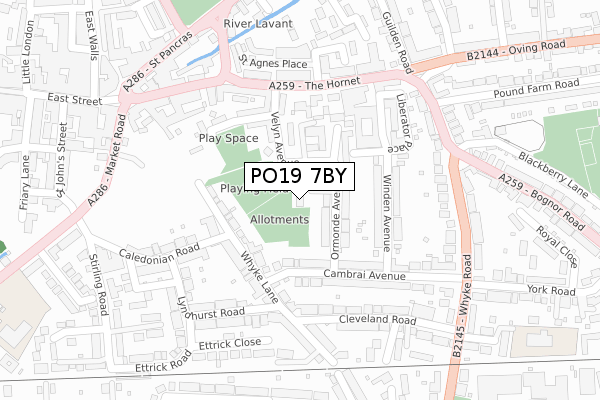 PO19 7BY map - large scale - OS Open Zoomstack (Ordnance Survey)