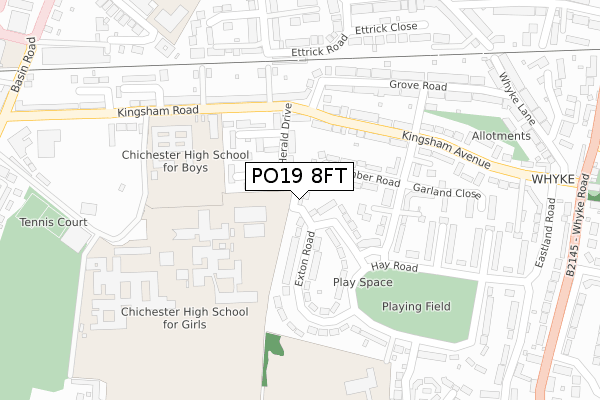 PO19 8FT map - large scale - OS Open Zoomstack (Ordnance Survey)