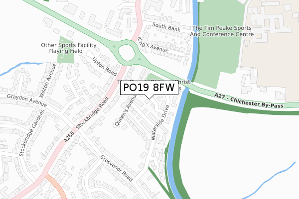 PO19 8FW map - large scale - OS Open Zoomstack (Ordnance Survey)