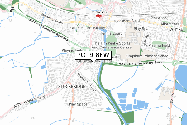 PO19 8FW map - small scale - OS Open Zoomstack (Ordnance Survey)