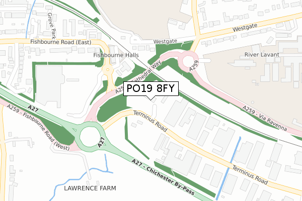 PO19 8FY map - large scale - OS Open Zoomstack (Ordnance Survey)