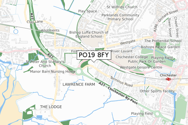 PO19 8FY map - small scale - OS Open Zoomstack (Ordnance Survey)