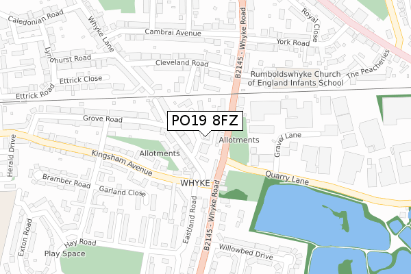 PO19 8FZ map - large scale - OS Open Zoomstack (Ordnance Survey)