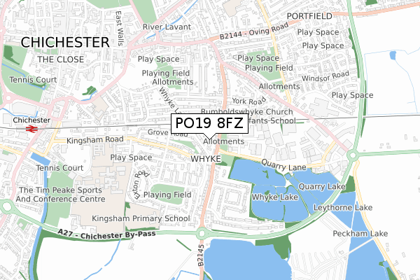 PO19 8FZ map - small scale - OS Open Zoomstack (Ordnance Survey)