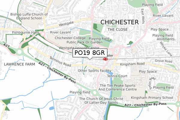 PO19 8GR map - small scale - OS Open Zoomstack (Ordnance Survey)