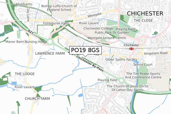 PO19 8GS map - small scale - OS Open Zoomstack (Ordnance Survey) PO19 8GS map - small scale - OS Open Zoomstack (Ordnance Survey)