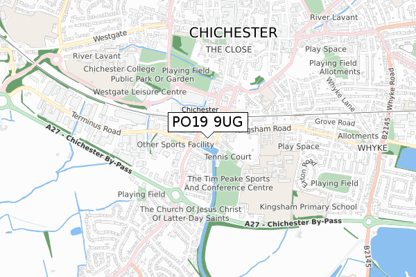 PO19 9UG map - small scale - OS Open Zoomstack (Ordnance Survey)
