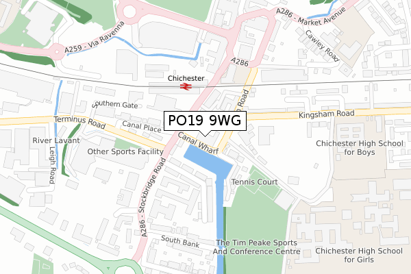 PO19 9WG map - large scale - OS Open Zoomstack (Ordnance Survey)