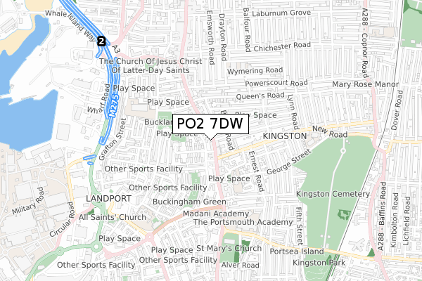 PO2 7DW map - small scale - OS Open Zoomstack (Ordnance Survey)