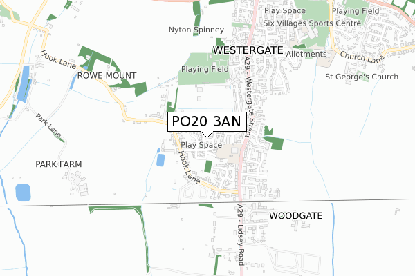 PO20 3AN map - small scale - OS Open Zoomstack (Ordnance Survey)