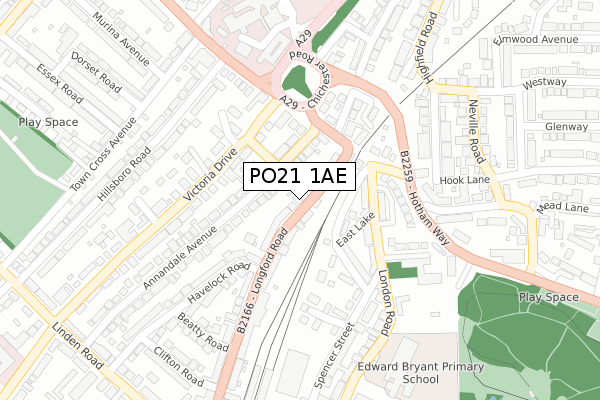 PO21 1AE map - large scale - OS Open Zoomstack (Ordnance Survey)