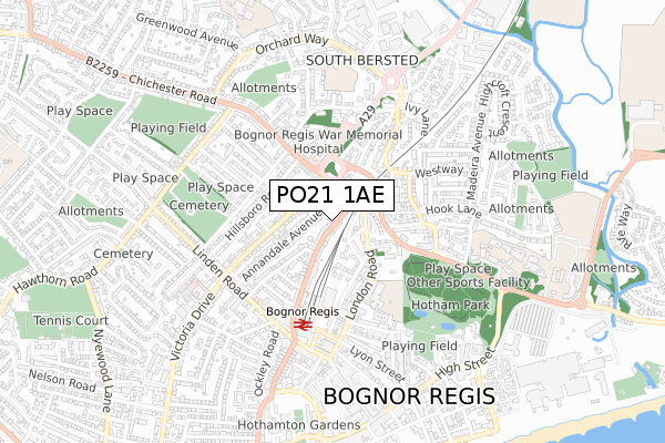 PO21 1AE map - small scale - OS Open Zoomstack (Ordnance Survey)