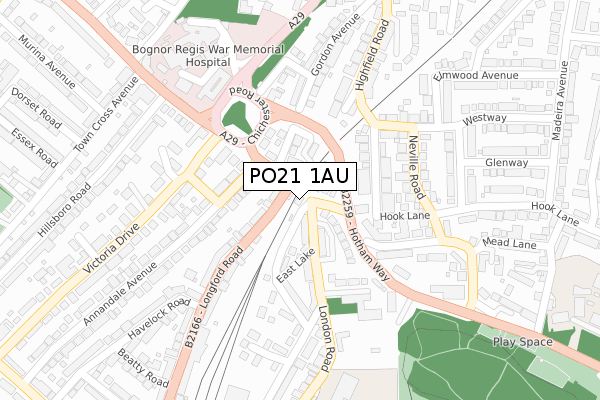 PO21 1AU map - large scale - OS Open Zoomstack (Ordnance Survey)