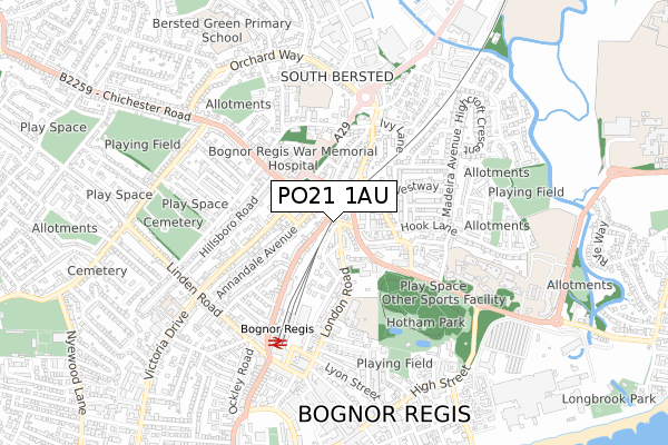 PO21 1AU map - small scale - OS Open Zoomstack (Ordnance Survey)