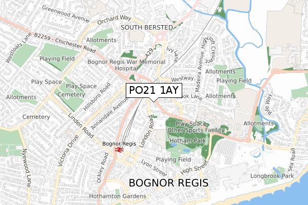 PO21 1AY map - small scale - OS Open Zoomstack (Ordnance Survey)